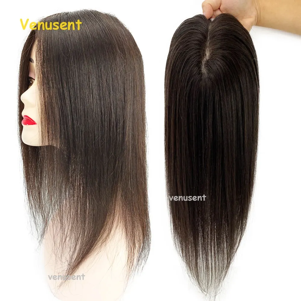 버진 인모 토퍼 실크 베이스, 얇은 모발용 천연 두피 실크 탑, 여성용 스트레이트 헤어 피스, 2cm PU, 12x13cm