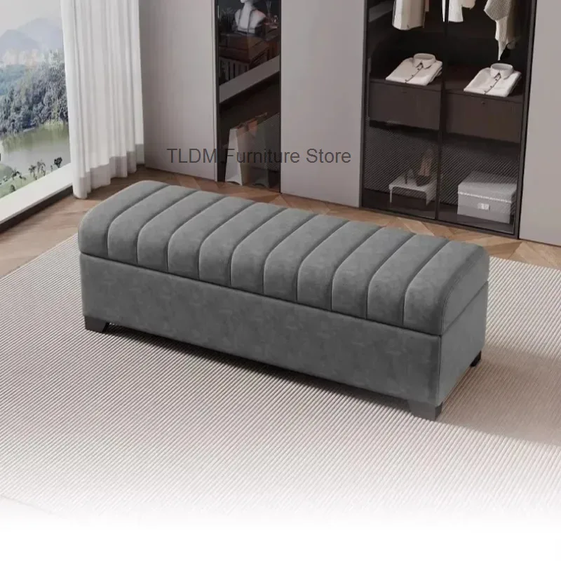 For CreativitySoft Bedro Velvet Entryway Bench Storage Bench Ottoman Channel-Tufted Design Hallway Skin-Friendly Stain-Resistant