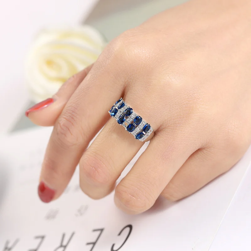 صغيرة البيضاوي حجر الملكي الأزرق الزركون خواتم للنساء الرجال العصرية خمر الفضة اللون الزفاف وعد العصابات مجوهرات هدايا عيد الميلاد #3