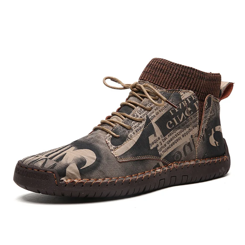 

Fashionable Men's Boots Winter Plush Warm Men's High Top Snow Boot Lace-Up Non-slip Male Ankle Boots Autumn Man Work Shoes