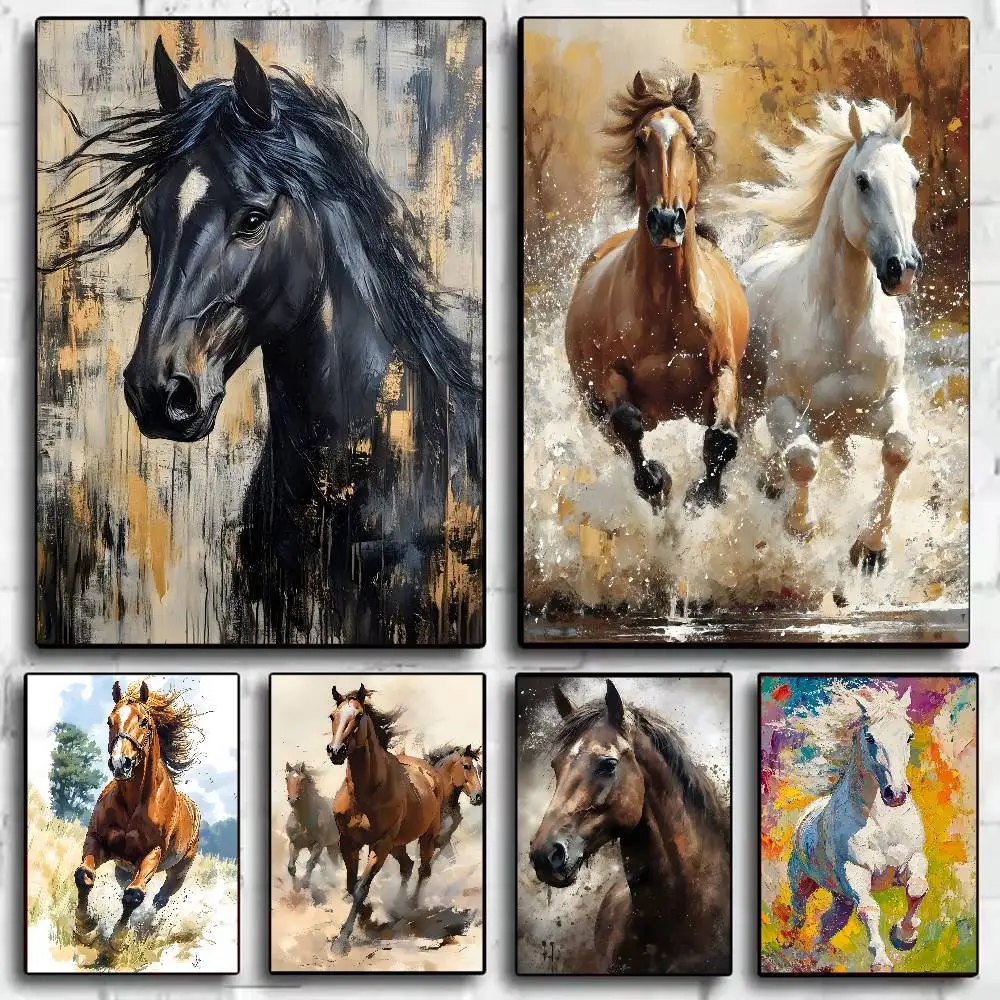 Handsome Horse Watercolor Painting Canvas Poster HD Art Sticky Wall Waterproof Home Living Room Bedroom Bar Aesthetic Decoration
