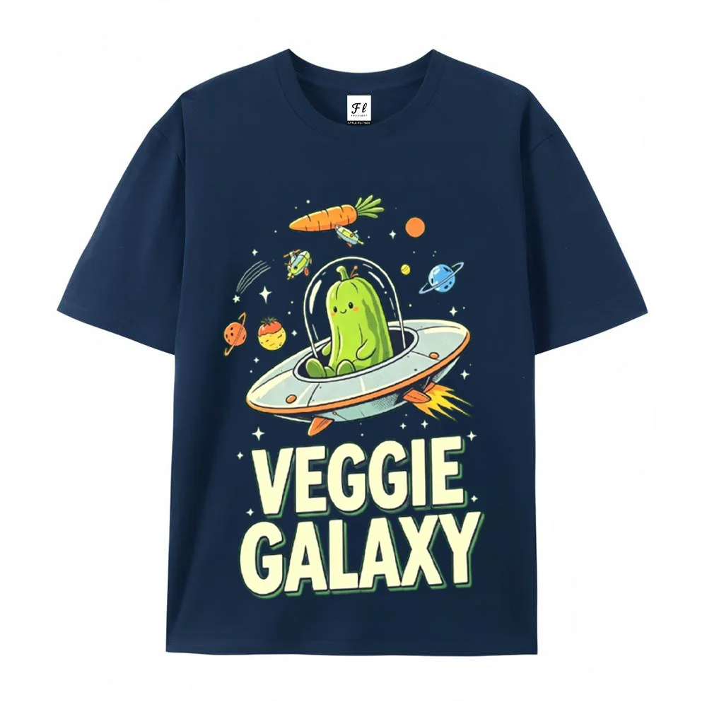 Veggie Galaxy Funny Alien T Shirt Men Women Casual Oversized Short Sleeve Space UFO Carrot Graphic Streetwear Tee