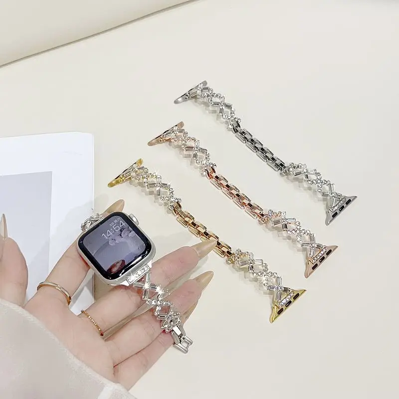 

Diamond Metal Band for Apple Watch Bands 38 41 42 45 46 49mm Women Bracelet Slim Bling Bangle Strap for iWatch S11 10 9 8 7 6 5