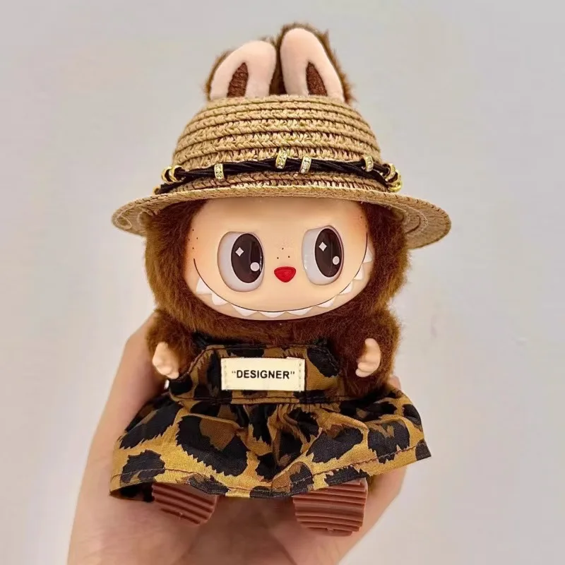 ملابس الدمية الصغيرة إكسسوارات الزي لـ 15-17 سنتيمتر Ropa Labubu و10 سنتيمتر دمية القطن ليوبارد طباعة تنورة قبعة حذاء الملابس