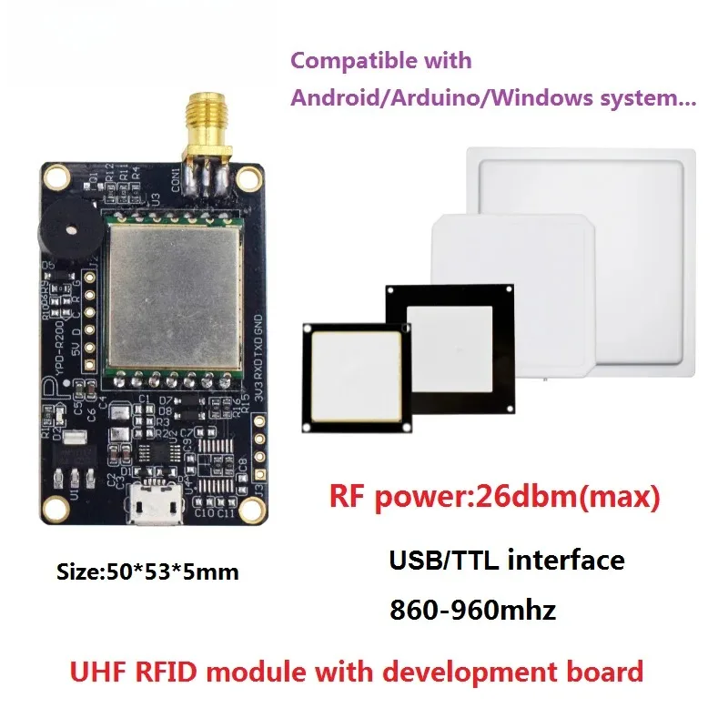 R200 Chip Small Long Range UHF RFID Reader Module with Antenna TTL UART Board SDK for ESP32 Raspberry Embedded System