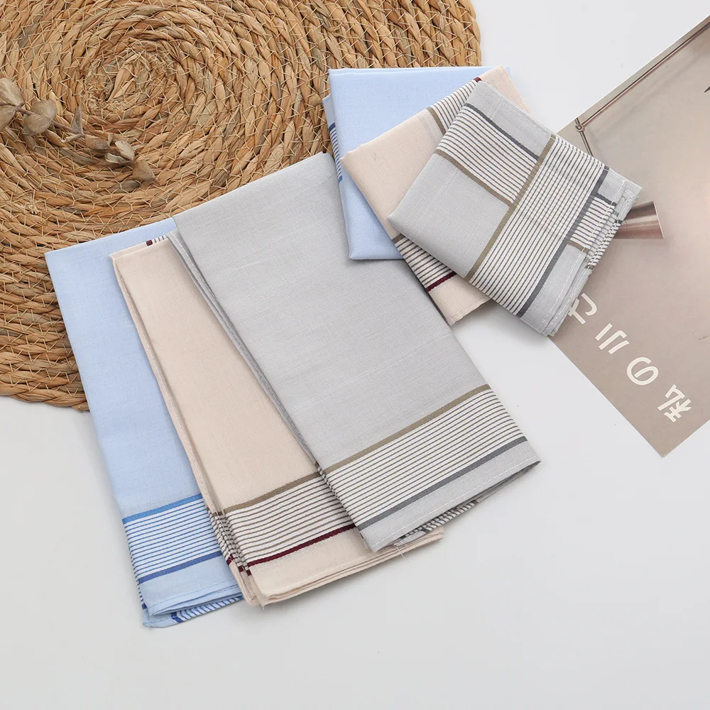 3/6pcs Men's Pure Cotton Handkerchief Suit Pocket Towel Light-colored Wiping Sweat Small Square Scarf Plaid Spot Thin 40cm