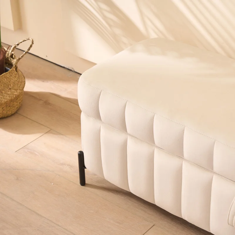 Poggiapiedi da banco morbido imbottito in velluto da 49,21 pollici di larghezza, ottomano, con gambe in metallo, poggiapiedi, poggiapiedi beige