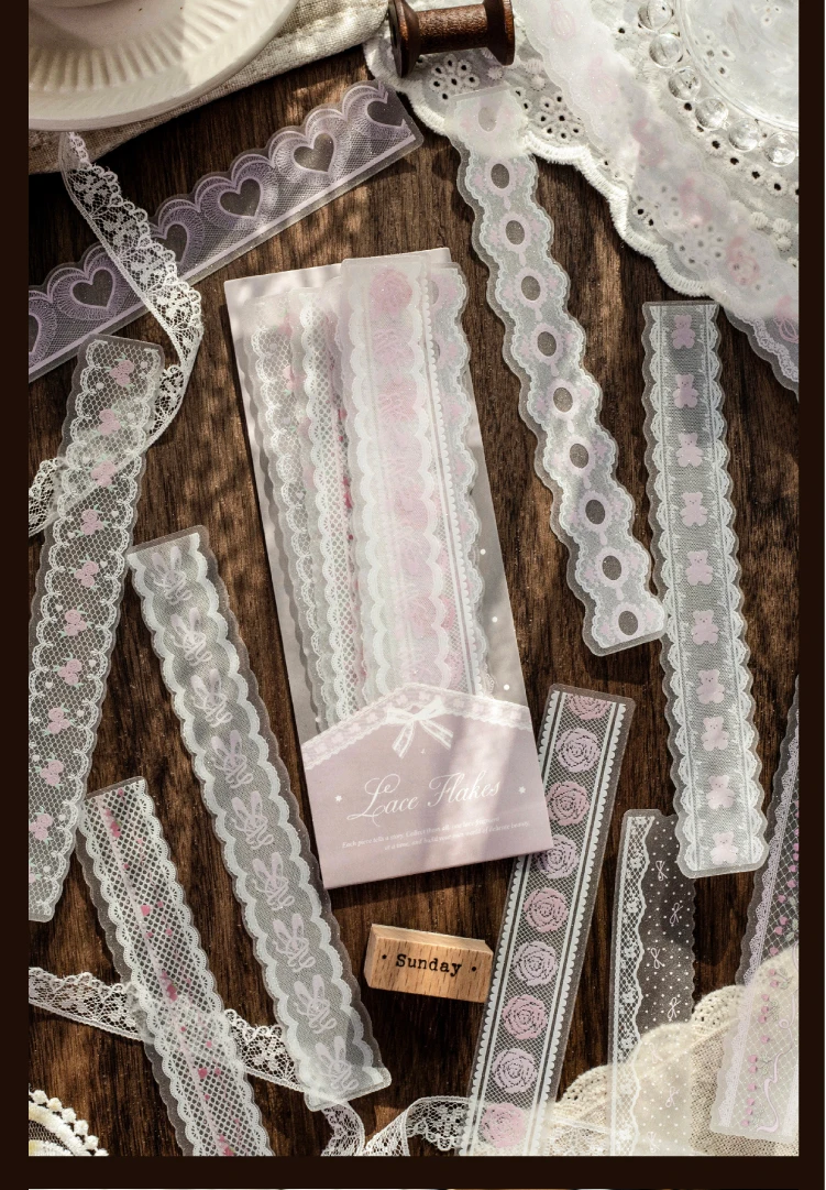 Journal GO 20 Stück durchscheinende PET-Spitzenstreifen, Retro-Schleifenmuster-Klebebänder für Journaling, Scrapbooking, Planer & DIY-Bastelarbeiten – Detail 9