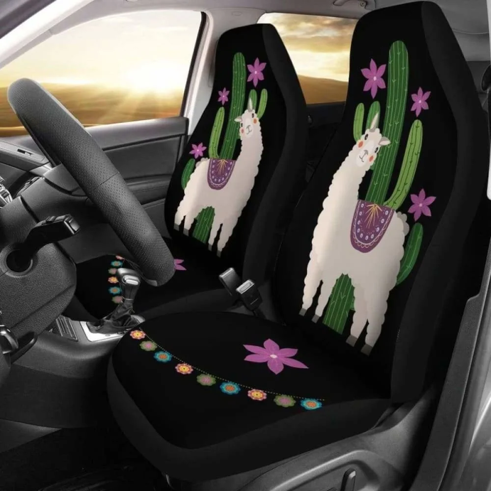 Alpaca Car Seat Cover Bohemian Cactus and Blossom Desert 2-Pack Universal Front Seat Cover