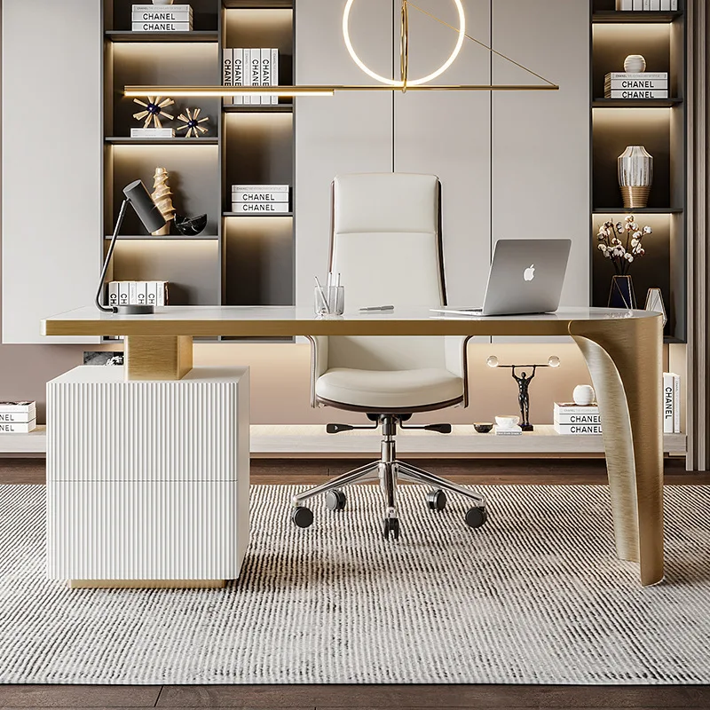 Light Luxury Modern Marble Top White Home Computer Office Desk with Drawer Ceo Lawyer Executive Office Desk and Chair Furniture