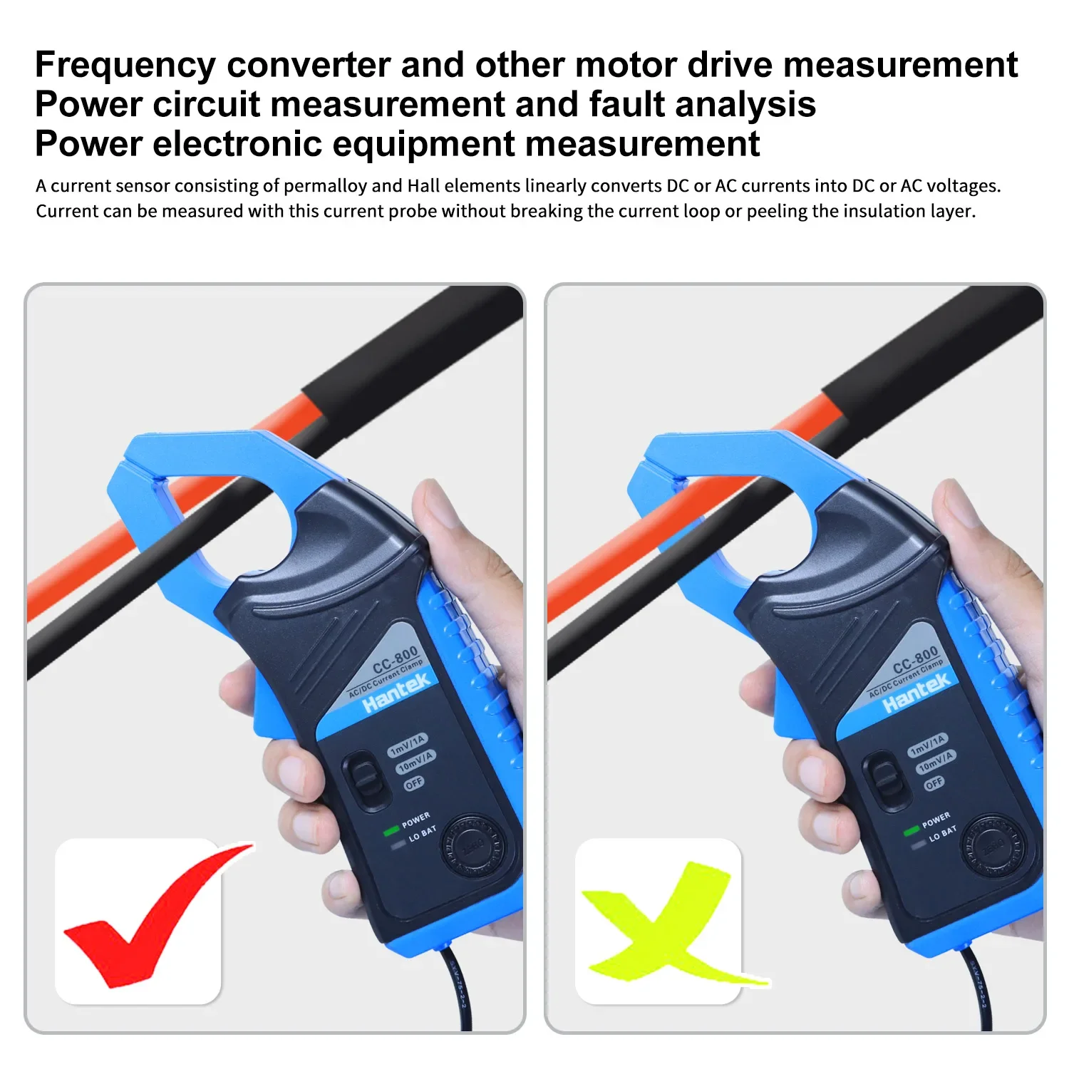 Hantek CC-800 AC/DC Current Clamp Probe For multimeter oscilloscopes 5kHz Bandwidth 800A with BNC Connector
