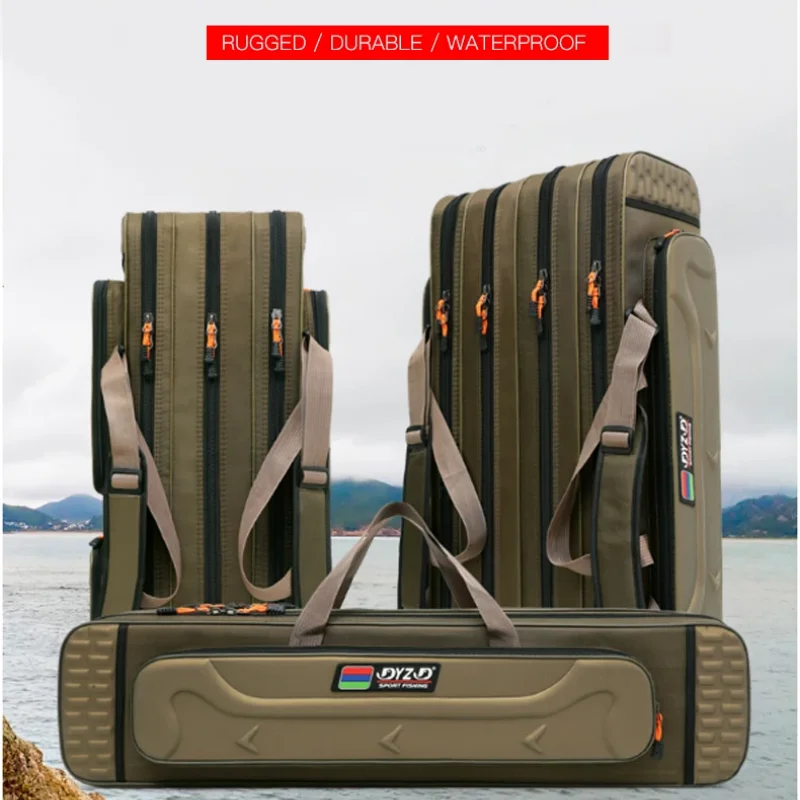 Bolsa de playa de pesca multicapa, bolsa multifuncional para equipo de pesca al aire libre, bolso de caña de pescar grueso portátil de gran capacidad