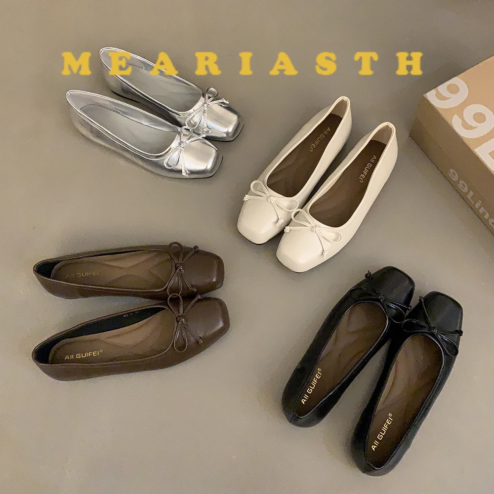 

big size 33-44 Designer Silver Elegant Bowknot Round Toe Women's Flat Comfort Slip-On Ladies Ballerina Single Mules loafer Shoes