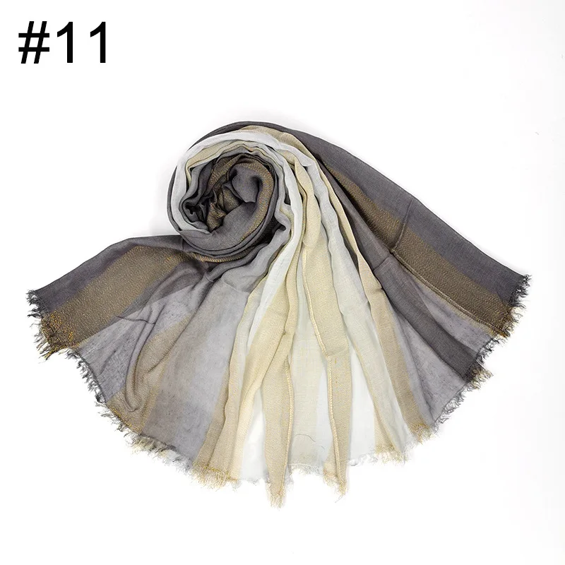 AliExpress Cross-Border Thin Rayon Two-Color Gold Silk Vertical Stripes Short Beard Long Scarf All-Match Closed Toe Scarf