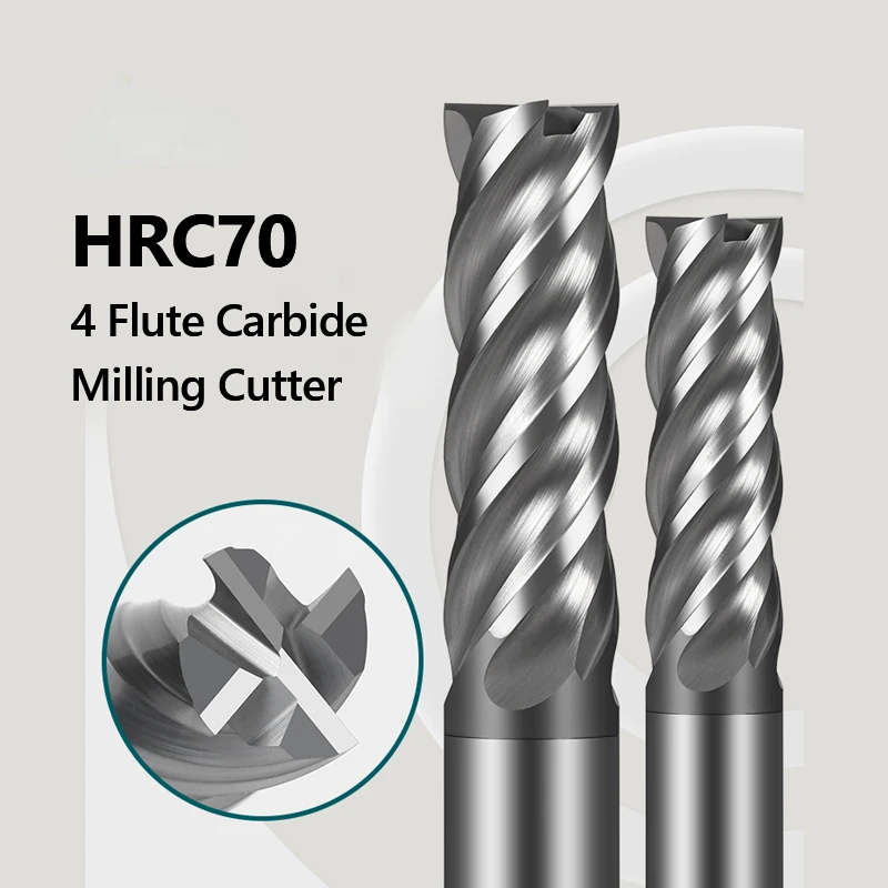 HRC70 4 Flute Carbide Milling Cutter Tungsten End Mill CNC Tool 1 to 20mm Metal Steel Machining Tool Key Face Square Router Bit