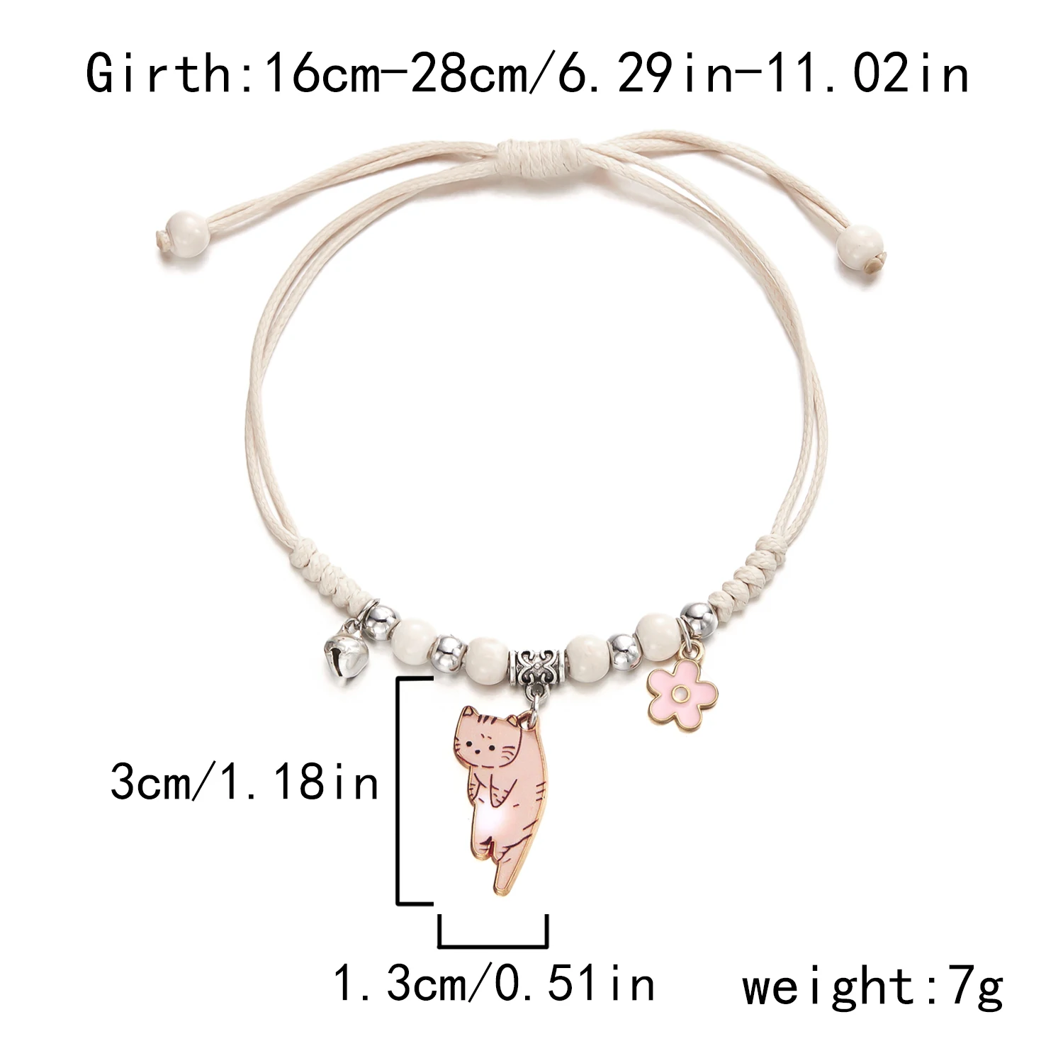 Vintage Handgefertigtes Glücksbringer-Armband für Frauen Niedlicher Kätzchen-Blumen-Anhänger Verstellbares Seil-Armband Freundschaftsschmuck Geschenk – Detail 15