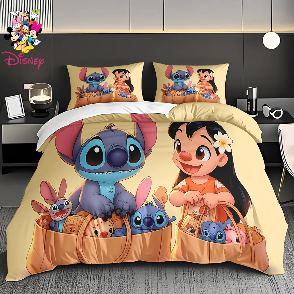 

2/3pcs Disney Stitch Duvet Cover Set Without Filler Cute cartoon design Suitable for Family Bedrooms & Guest Rooms