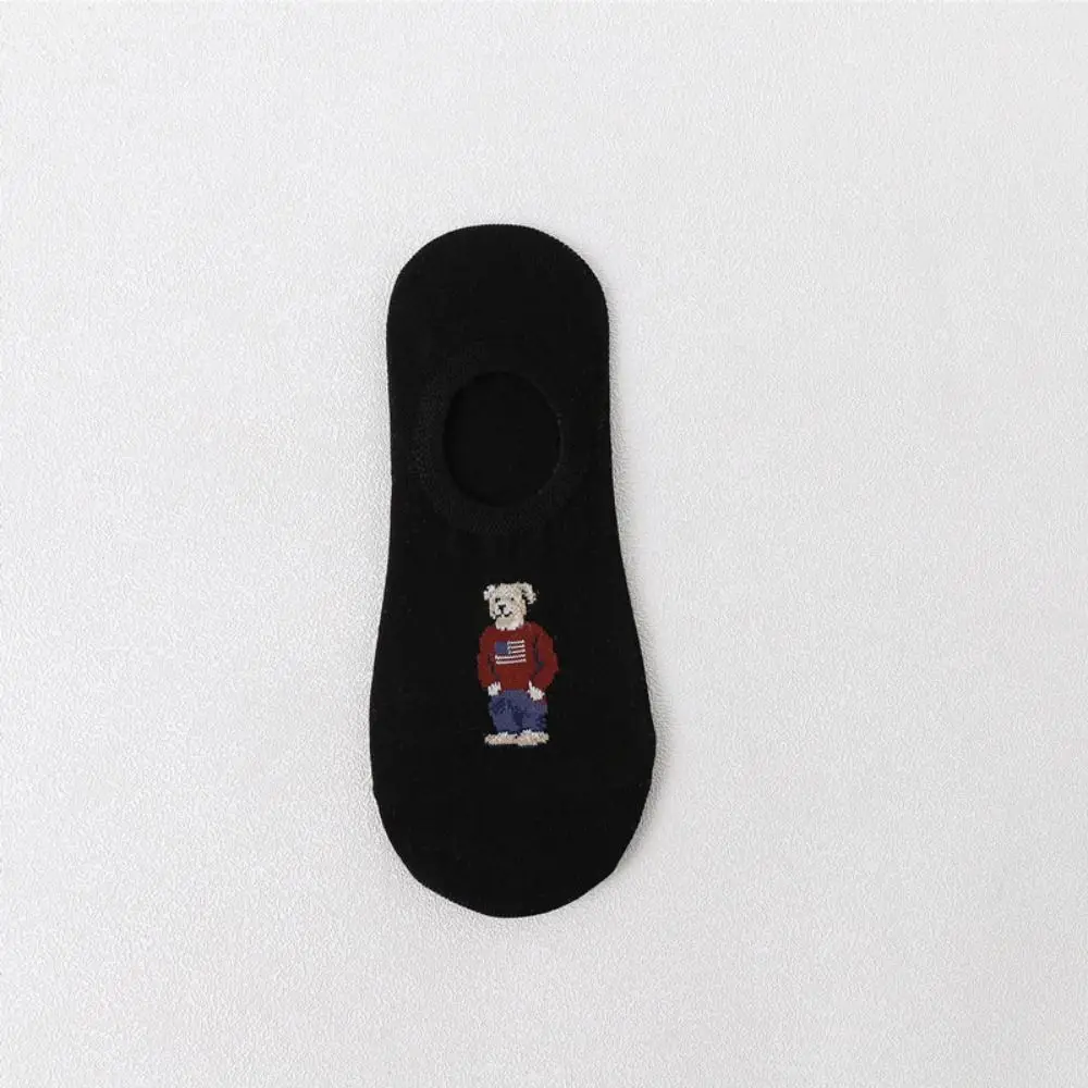 

Harajuku Sports Bear Cartoon Cotton Invisible Korean Style Socks Casual Hosiery Men's Boat Socks Middle Tube Hosiery