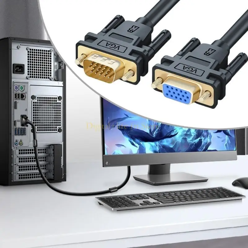 E06D Quality Copper VGA Extender Cable VGA Male Female Video Cord With Double Rings For Monitors 150cm/200cm/300cm