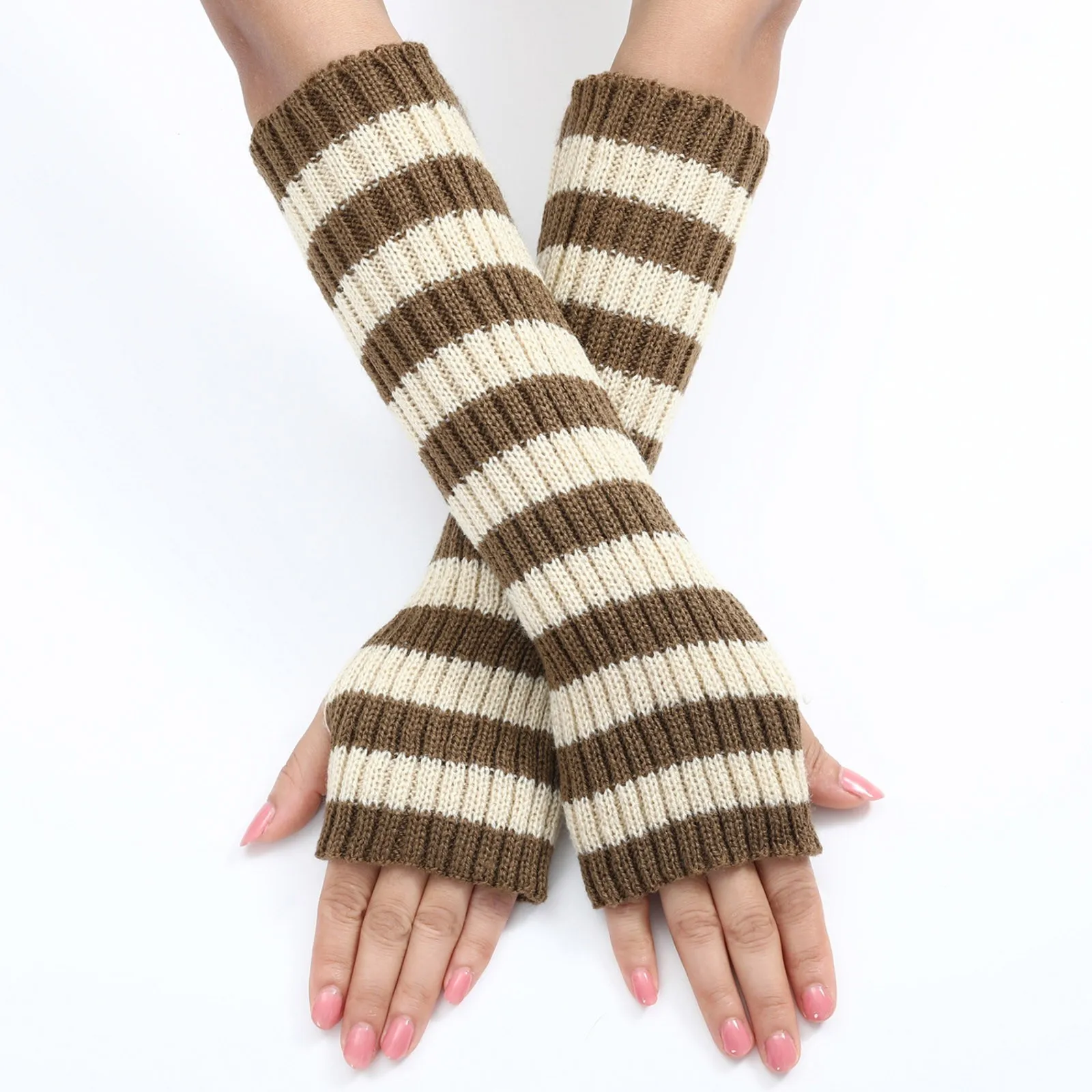 Fingerless Gloves Arm Sleeve Anime Women Fishnet Sports Emo Punk Striped Hand Warmer Mesh Long Gloves Knitted Elbow Mittens Gift