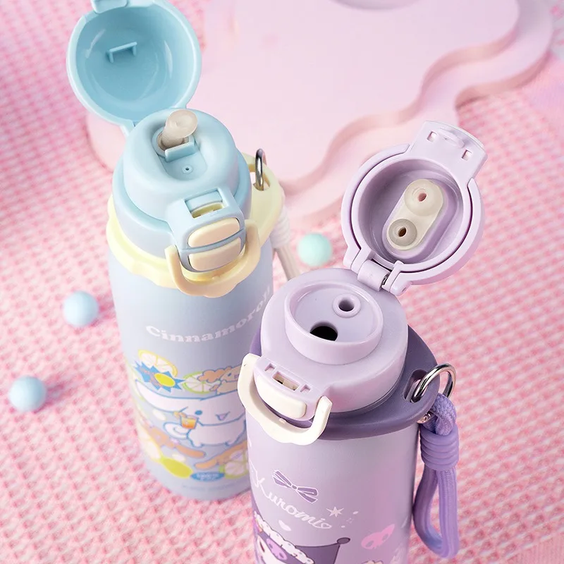 X&W Sanrio 580ml Kids Insulated Cup 316 Stainless Steel Dual-Drinking Straw Mug Thermal Vacuum Flask School Student Water Bottle