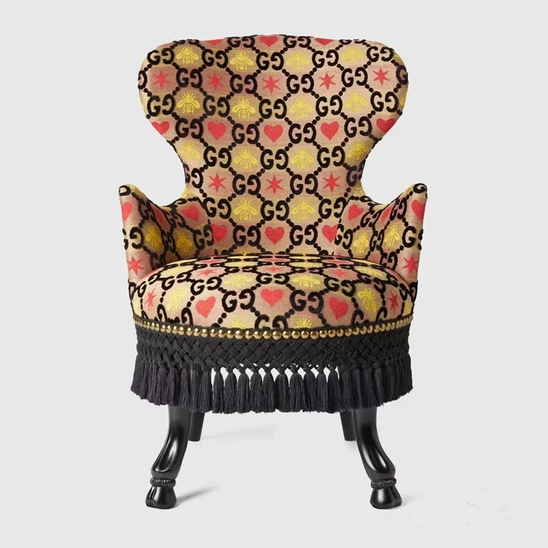 Retro Druck Einzel Sofa Stuhl Massivholz Niet Design Wohnzimmer Stuhl Schlafzimmer Eitelkeit Stuhl