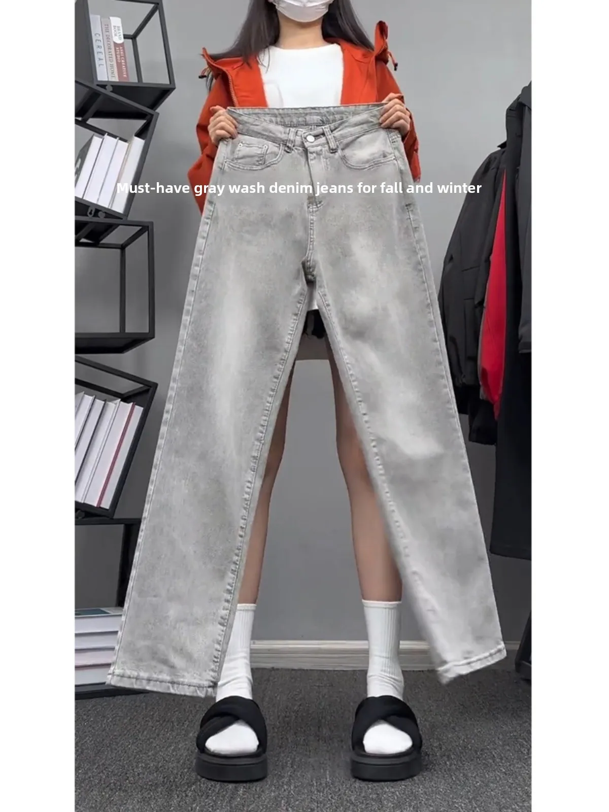 

e ey Fce Lined Denim Jeans Autumn Winter Men's Faion High Waist Straight Leg Loose Fit Warm Thiened Jeans
