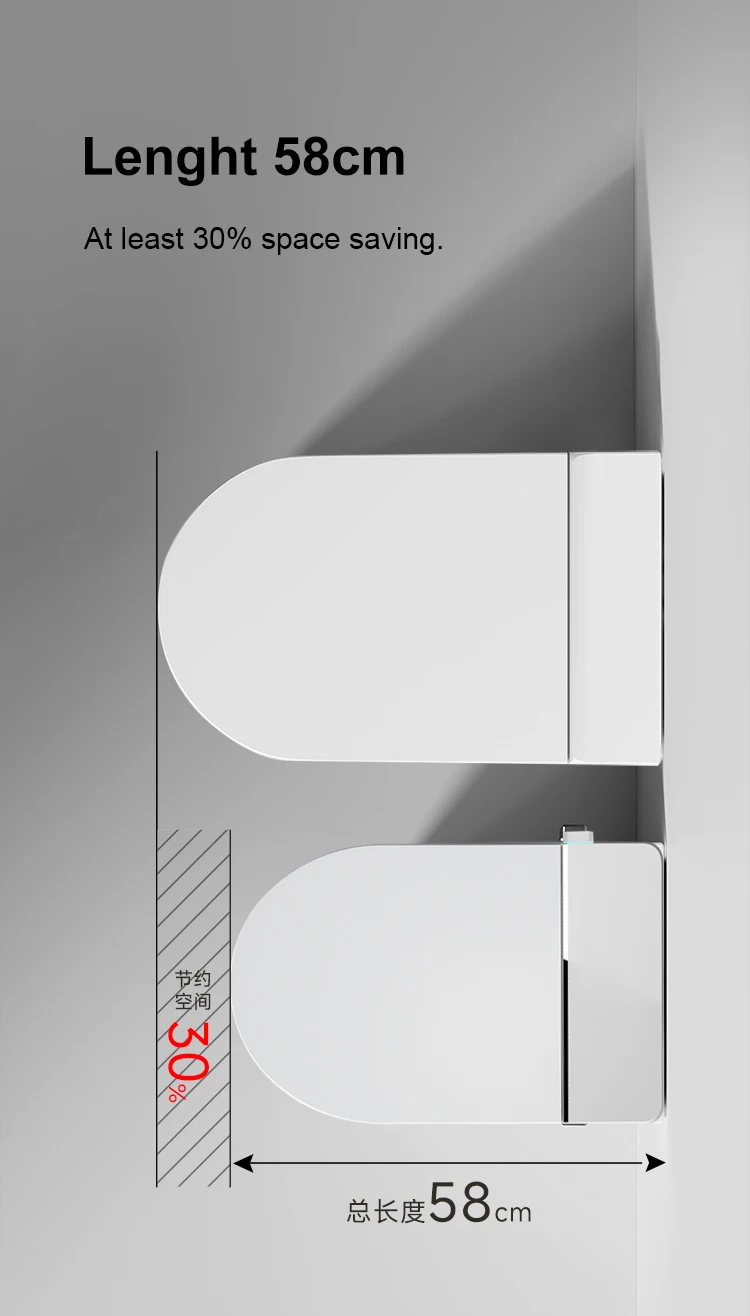 Aan de muur gemonteerd slim toilet P-Trap Opklapbaar wandhangend toiletbriltoilet met verborgen tank