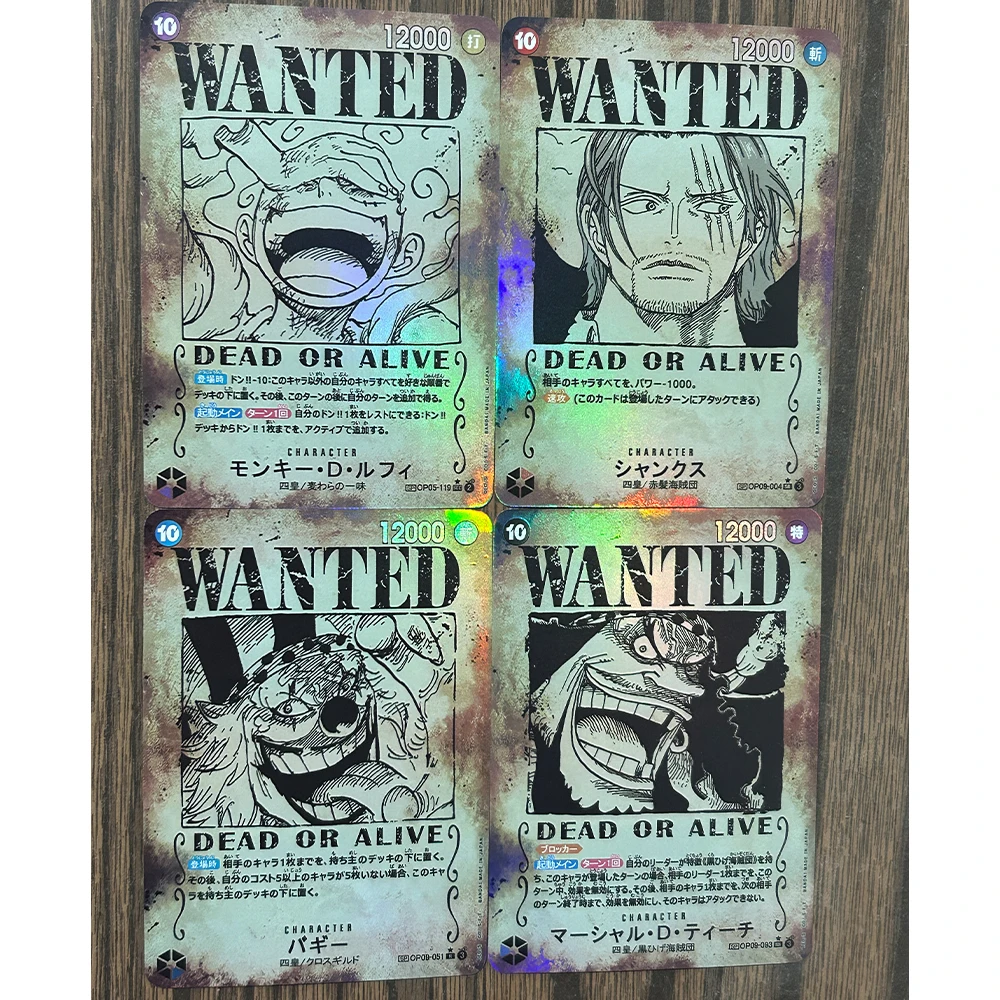 4Pcs/set Anime OPCG Wanted Collection Cards Monkey D.Luffy Shanks Marshall D teach Buggy Relief Texture Card Child Gifts