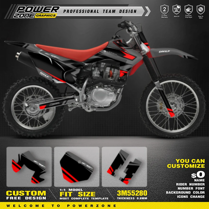 

PowerZone пользовательские графические фоны наклейки наборы наклеек для HONDA CRF230 2015-2020 CRF150F 2015-2020 имя мотоцикла номер 02