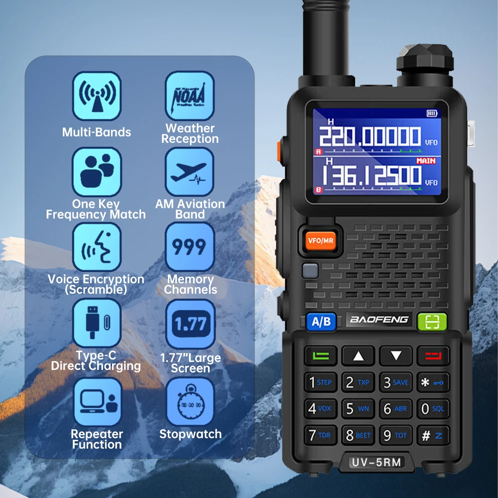 2 قطعة Baofeng UV-5RM ستة الموجات PTT اسلكية تخاطب AM Air Band 10W 999CH FM Type-C ترقية UV-5RH اسلكية تخاطب طويلة المدى (UHF/VHF)