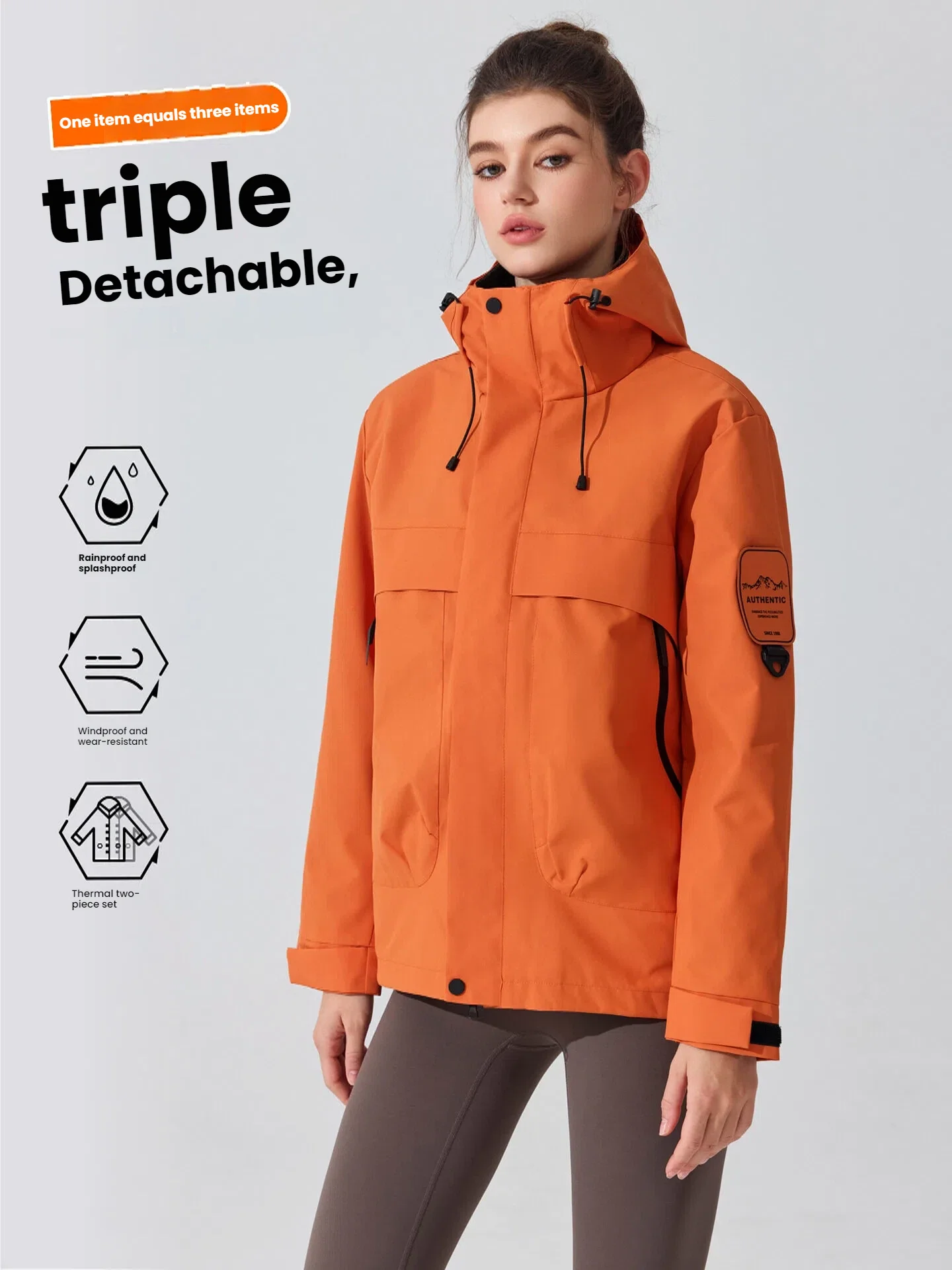Waterproof Jacket Men Women Outdoor Ski Windproof Thermal Fleece Inner Jacket Winter Hiking Raincoat Winter Coat Two Piece Set