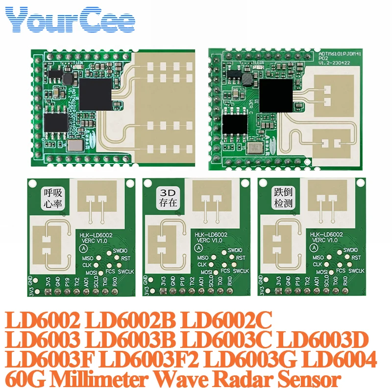 5pcs/1pc HLK-LD6002 LD6002B LD6002C LD6003 LD6003G LD6004 60G 60GHz FMCW Radar Sensor Heart Rate Fetection Fall Breath Detect