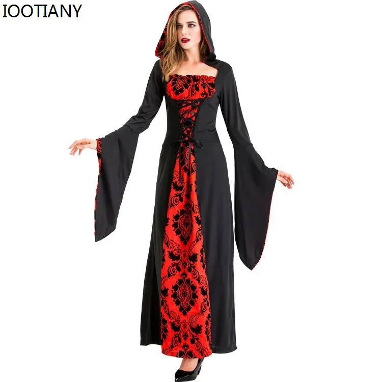 

Iootiany 2024 Medieval Court Dress Halloween Carnival Women Costume Witch Vampire Role Playing Witch Fancy Stage Performance Set