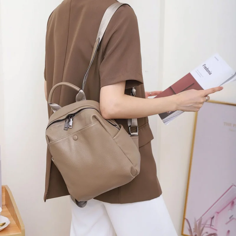 Casual Genuine Leather Bagpack Small Real Cow Leather Backpack Anti-theft Ladies Travel Shoulder Bag