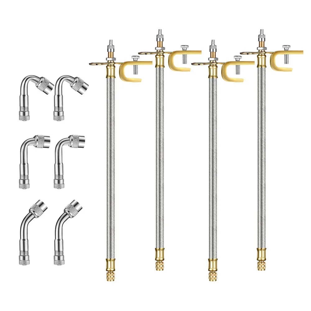 4Pcs 300mm Tire Valve Extension Kit With 45 90 135 Degree Bent Nozzles For Two-Wheeled Trucks Caravans Automotive Tool