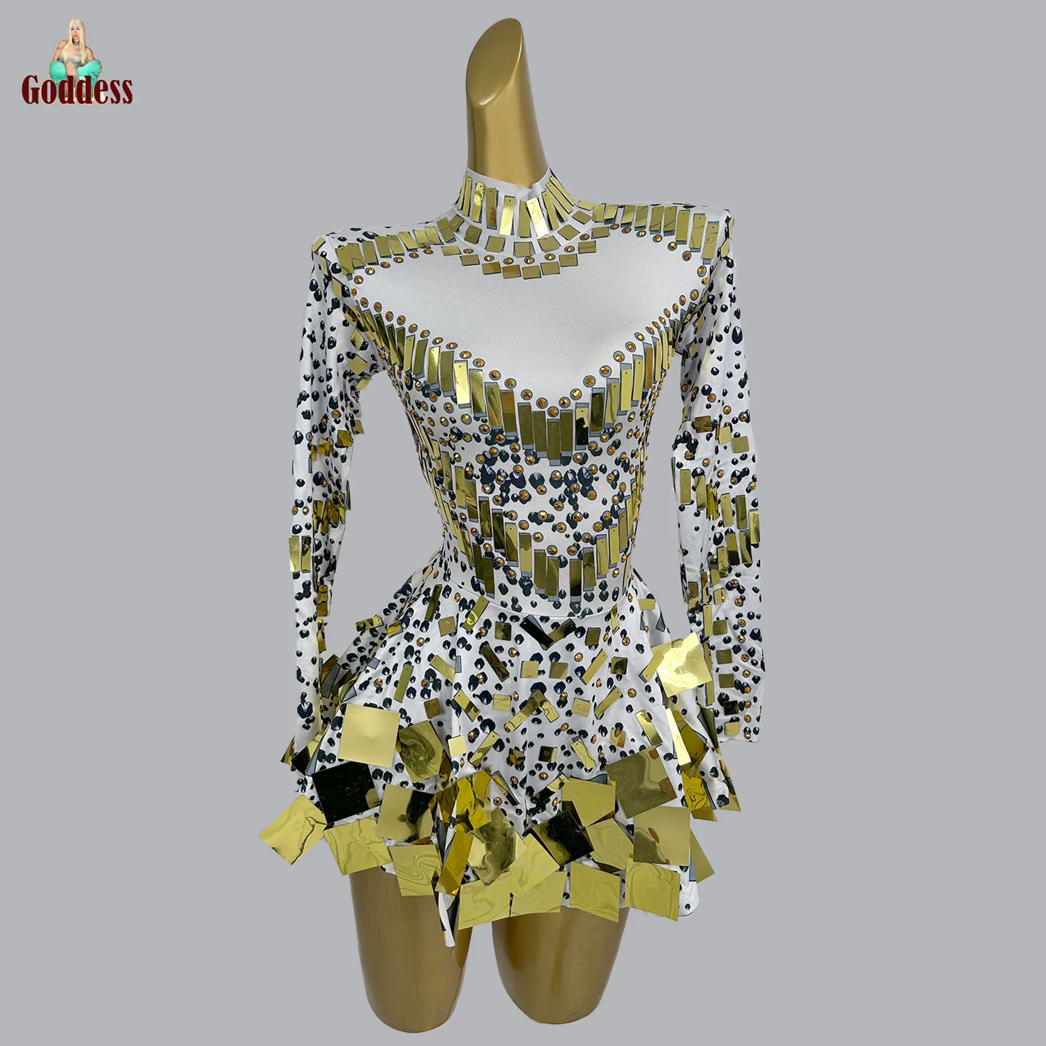 

Sparkly Sequins Mirrors Mini Dress for Women Club Singer Stage Performance Wear Showgirl Pleated Dress Bars Party Short Dress