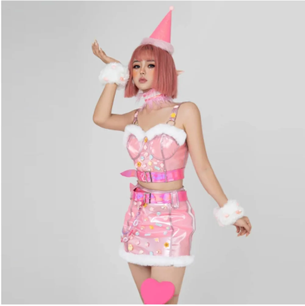 2025 Sexy Gogo Dancer Outfit Pink Kpop Jazz Dance Costume Nightclub Bar Dj Stage Wear Party Rave Clothing Drag Queen Clothes y75