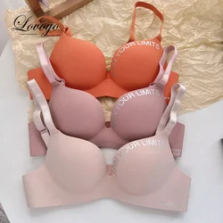 Moda feminina sem costura sutiã sexy push up bralette lingerie sem fio feminino carta padrão sutiãs três quartos