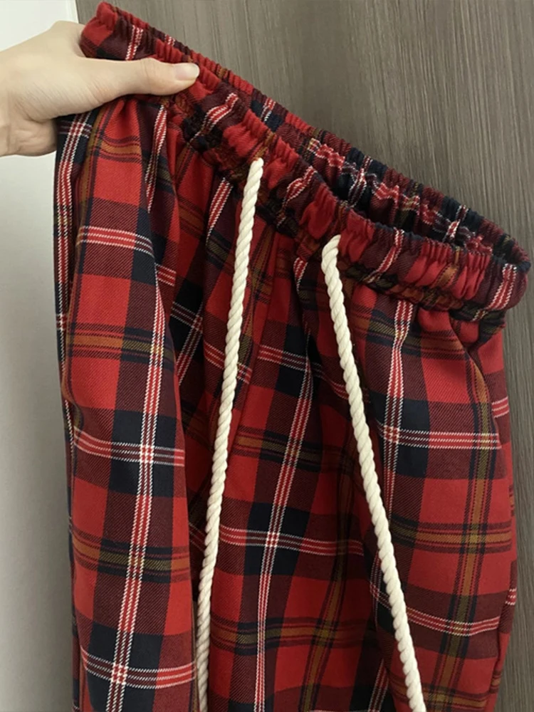 Summer Loose Striped Casual Straight Pant Perppy Drawstring Pockets Pants Women Korean Basic Office Spring Normcore Trousers