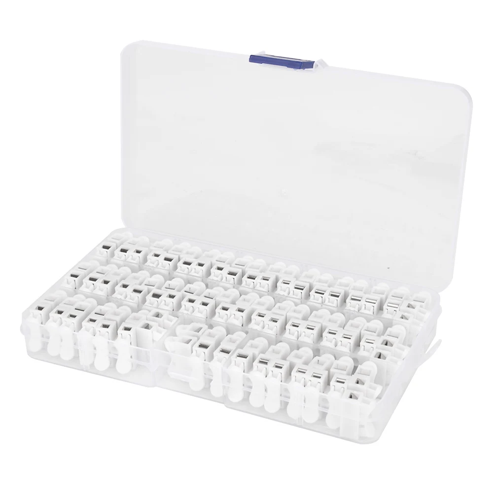 55PCS CH-2 Spring Wire Quick Connector 2p Electrical Crimp Terminals Block Splice Cable Clamp White Wiring Terminal