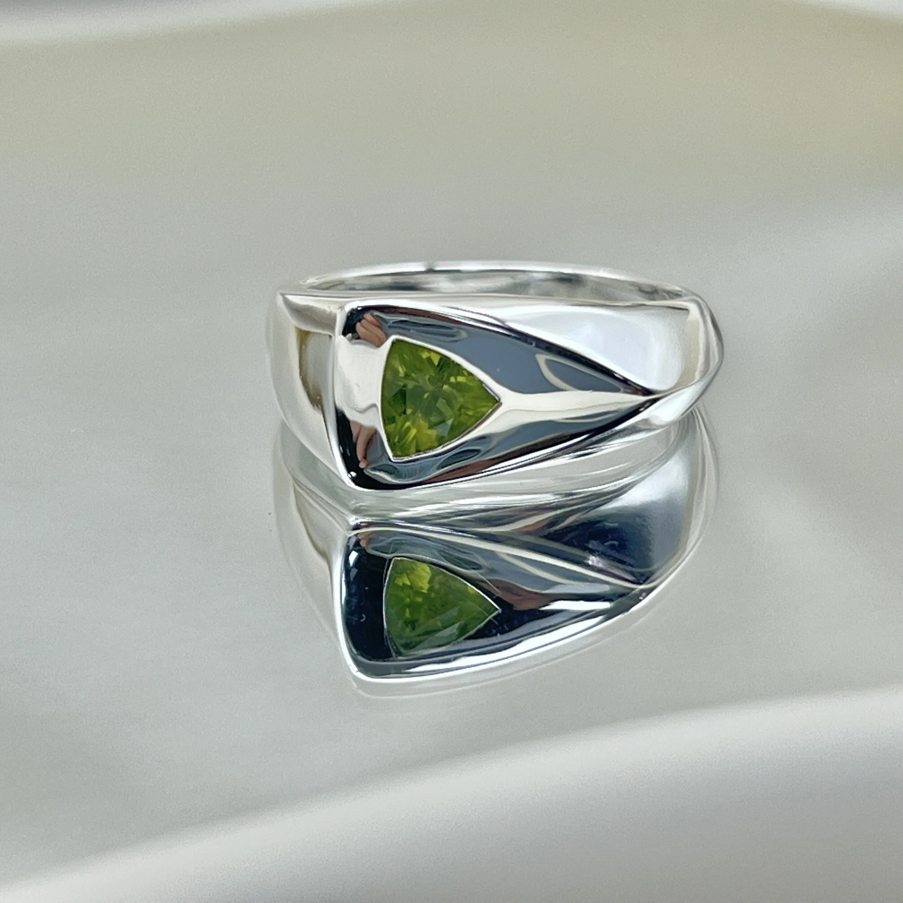 S925 Silver Triangular Natural Gemstone Ring, Unisex Style, Simple and Stylish