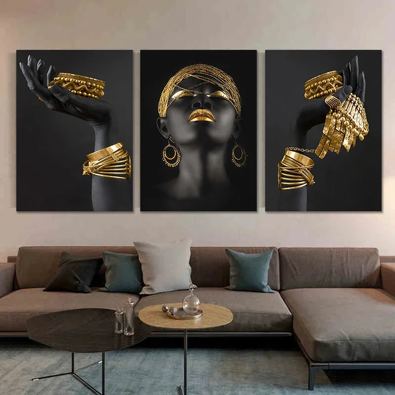 Afrikanische Frau Wand Kunst Malerei Poster Und Druck Große Schwarze Frau Halten Gold Schmuck Leinwand Bild Für Wohnzimmer Hause De