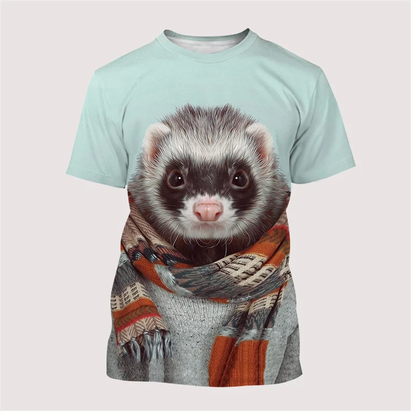 Cute Ferrets Pattern T-Shirt For Men Funny Animal 3D Printed Tees Summer Casual Short Sleeves Loose T Shirts Harajuku O-Neck Top