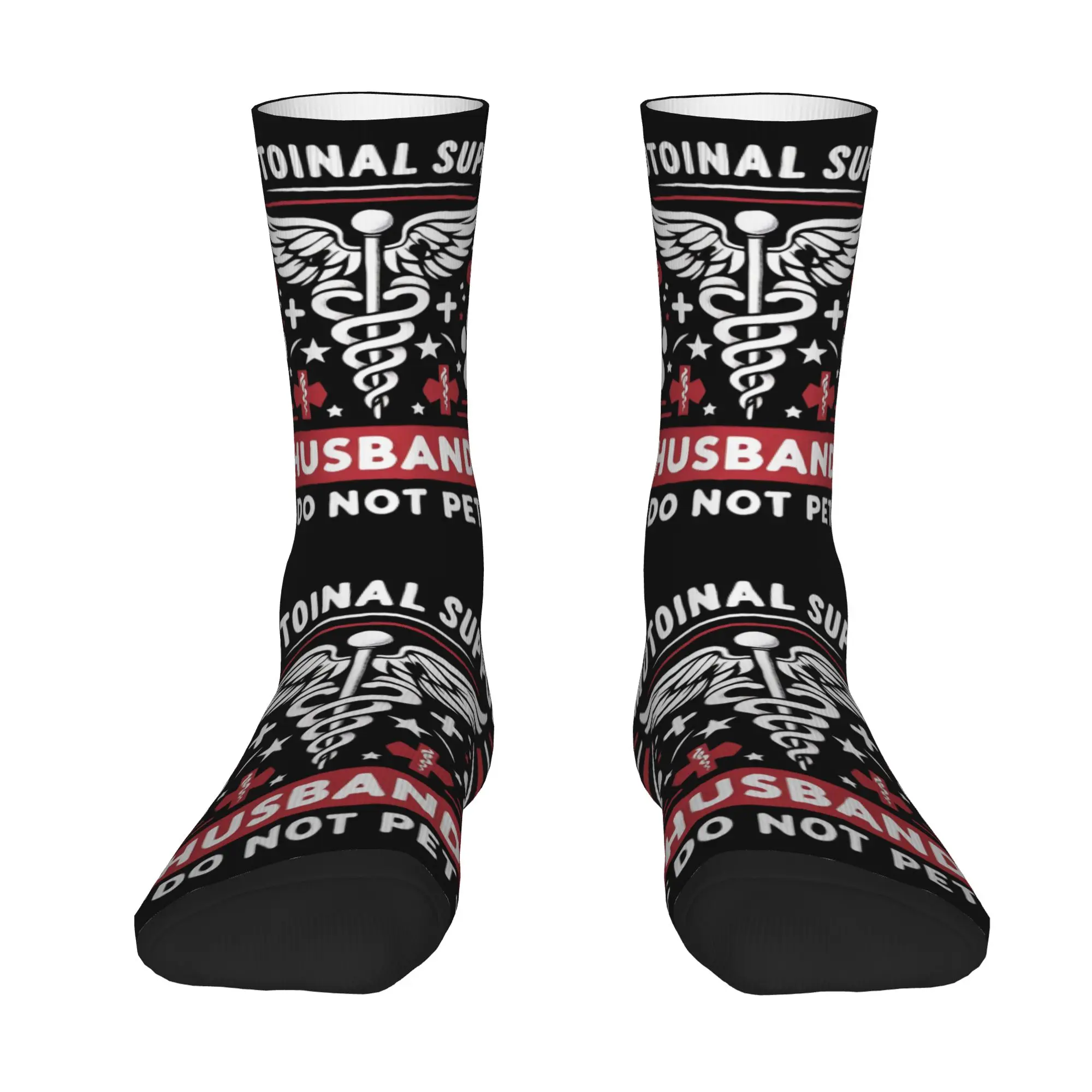 1 Pair Funny Happy Men's Sock Emotional Support Husband Vintage Harajuku Emotional Support Husband Hip Hop Novelty Seamless Sock