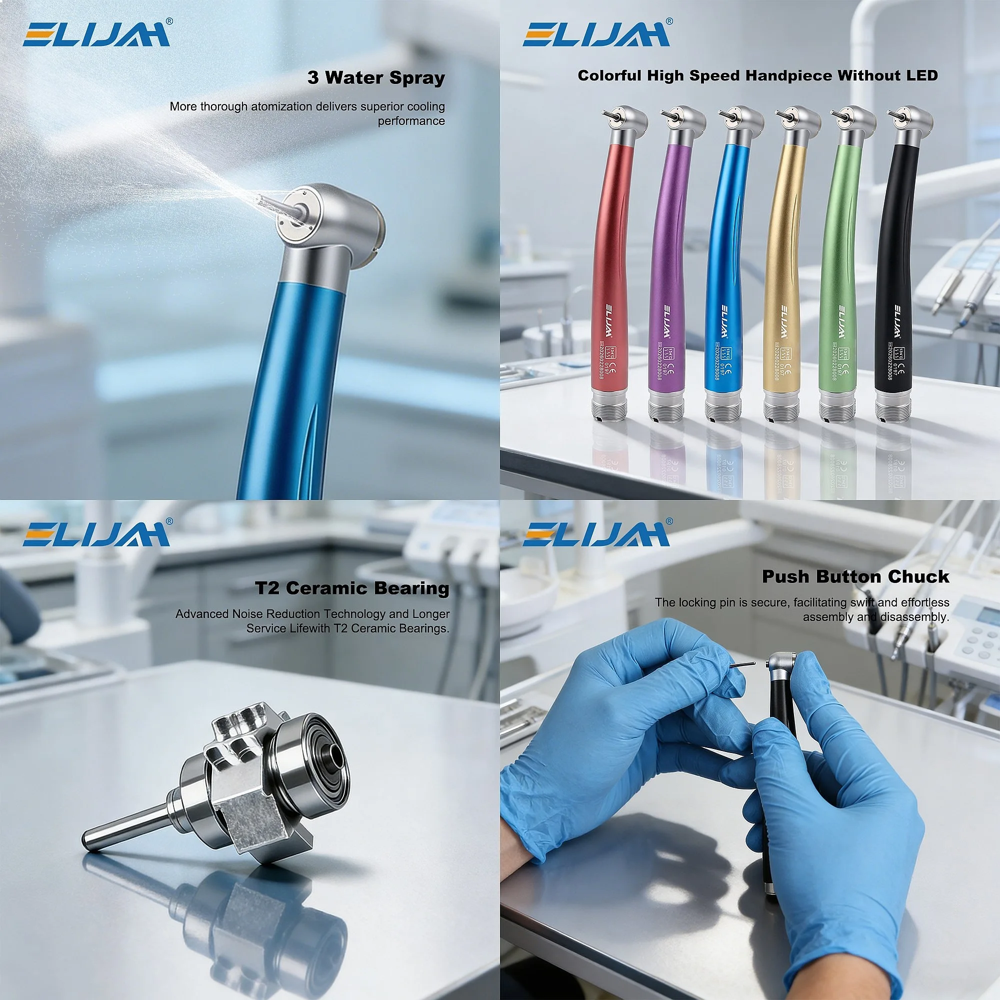 10 Pcs Colorful Dentals High Speed Handpiece Standard Push Button Single Water Air Turbine Head
