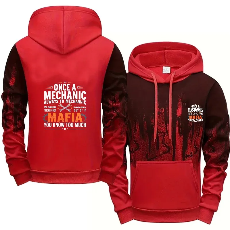 هوديي رجالي أسود رمادي مطبوع ميكانيكي مافيا تصميم نص عالي الجودة من القطن ملابس غير رسمية للعمل والاستخدام اليومي #3