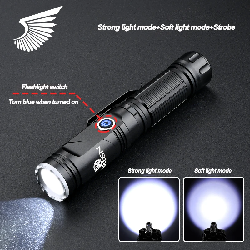 Tactical Camping Equipment Can Rotate Strong Light Flashlight Outdoor Camping Flashlight And Multifunctional Hunting Flashlight