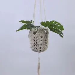 Hangable Flax Plant Hanger Brown/White 40 Inch Cotton Rope Home Hanging Basket Woven Garden Pot Net Home