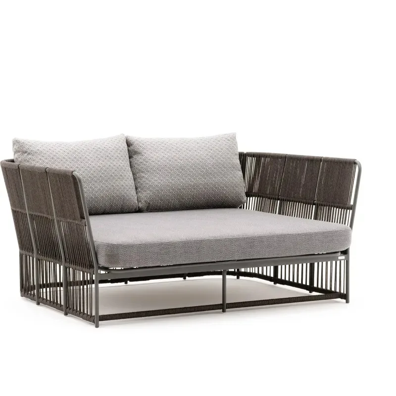 Modern Outdoor Aluminum Frame Garden Lounge Chair Sofa Bed with Rope Sun Mattress for Courtyard Hotel Villa